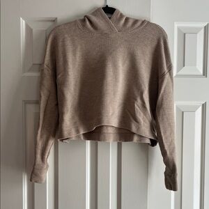 Athleta Taupe Waffle Crop Hooded Sweater Size Small NWOT